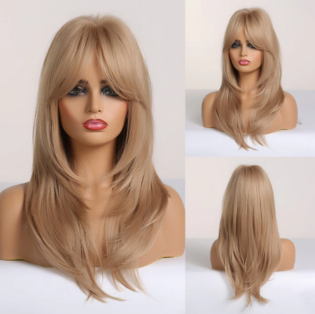 Gold blonde 22 inches long wig all sides