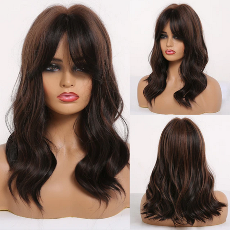 Water Waves Black Brown Highlights wig