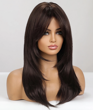 layered black brown wig