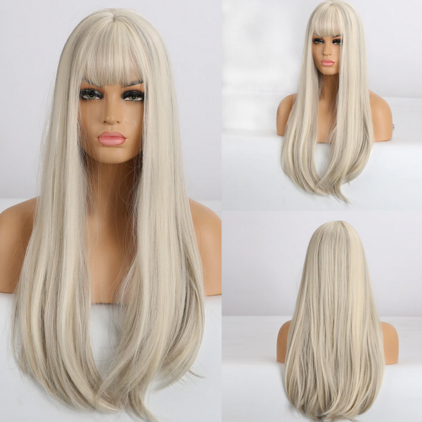 rich blonde-long straight with bangs wig